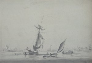 Barcos de pesca: costa baja, con un molino de viento a la izquierda de William Anderson
